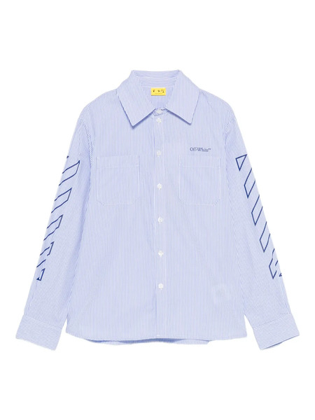  Off-white Kids Striped Logo-embroidered Shirt - Blue 