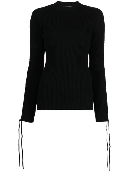  Off-white Lace-detail Ribbed Top - Black 