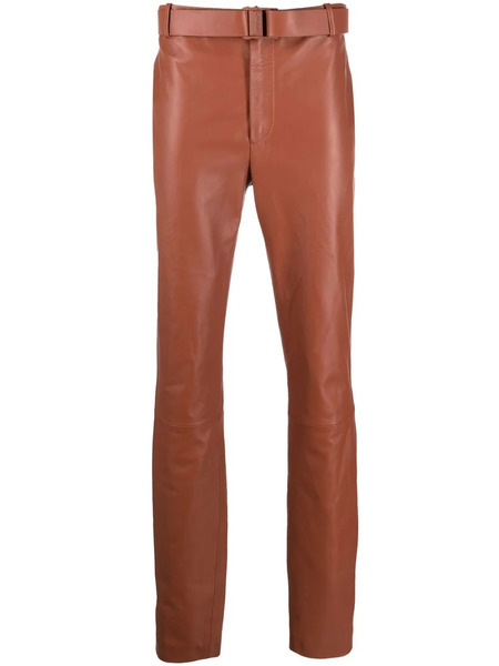  Off-white Lea Buckled Leather Trousers - Brown 
