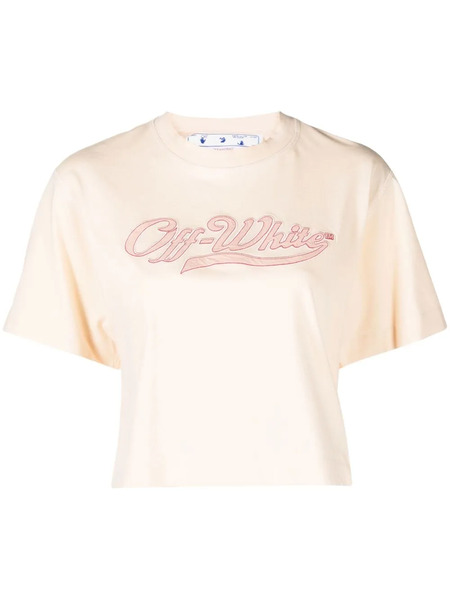  Off-white Logo-embroidered Cropped T-shirt - Neutrals 