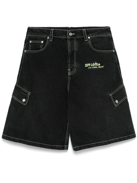  Off-white Logo-embroidered Denim Shorts - Black 