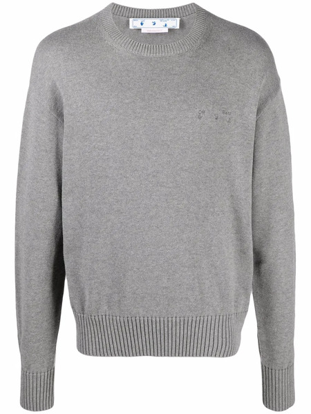  Off-white Logo Embroidered Knitted Jumper - Grey 