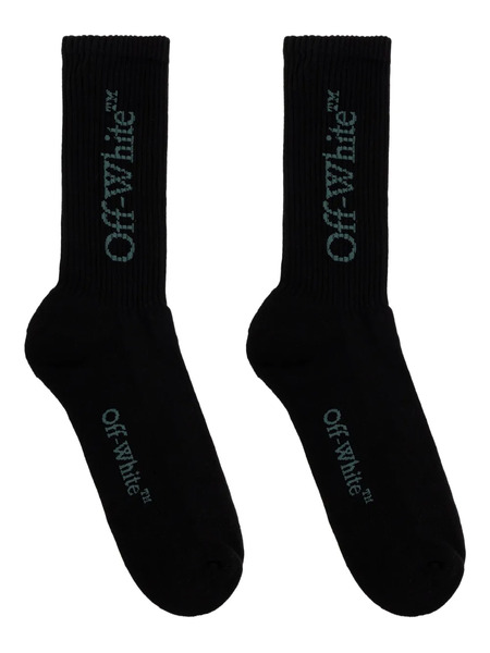  Off-white Logo-embroidered Ribbed Socks - Black 