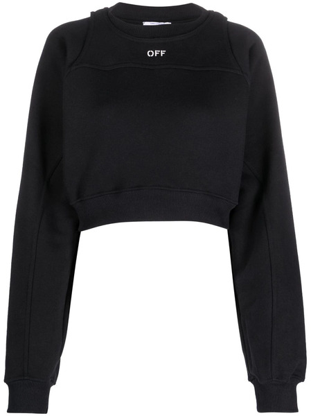  Off-white Logo-print Cropped Cotton Sweatshirt - Black 