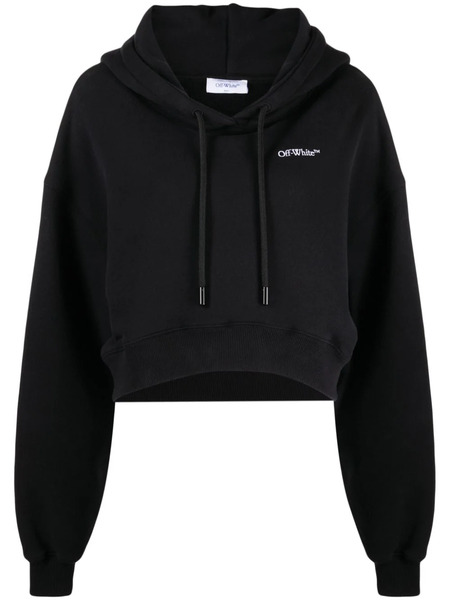  Off-white Logo-print Cropped Hoodie - Black 