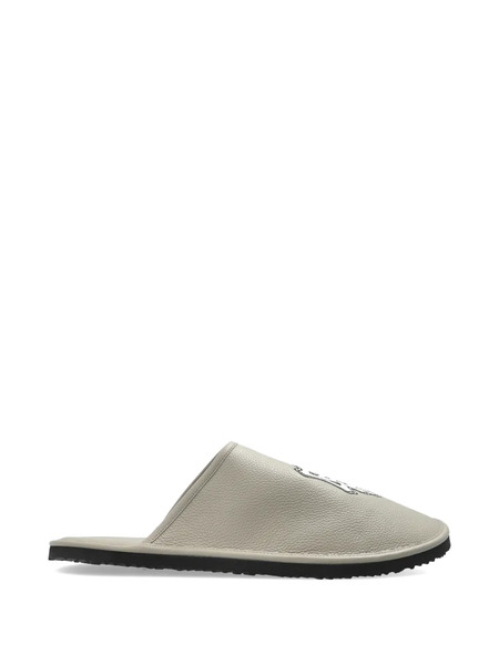  Off-white Logo Print Leather Slippers - Grey 
