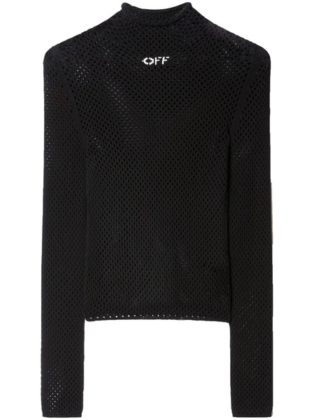  Off-white Logo-print Open-knit Turtleneck Jumper - Black 