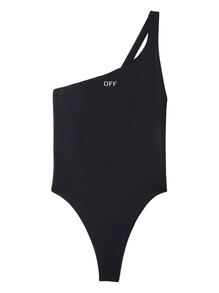  Off-white Logo-stamp One-shoulder Swimsuit - Black 