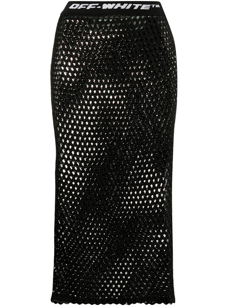  Off-white Logo Waistband Fishnet Skirt - Black 