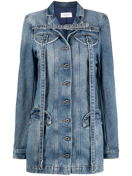  Off-white Long-sleeve Denim Minidress - Blue 