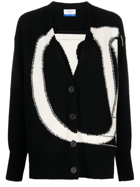  Off-white Maxi Logo-intarsia Wool Cardigan - Black 