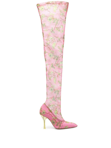  Off-white 100mm Thigh-high Mesh Boots - Pink 