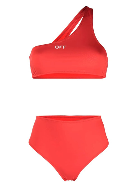  Off-white One-shoulder High-waisted Bikini - Red 
