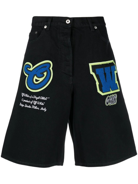  Off-white Patch Wide-leg Denim Shorts - Black 