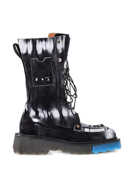  Off-white Pre-owned Tie-dye Sponge-sole Combat Boots - Black 
