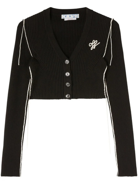  Off-white Ribbed Cropped Cardigan - Black 