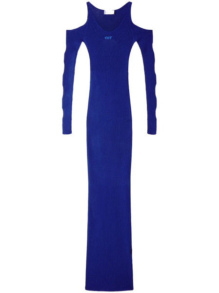  Off-white Ribbed Cut-out Dress - Blue 