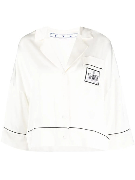  Off-white Satin Pajama Crop Shirt 