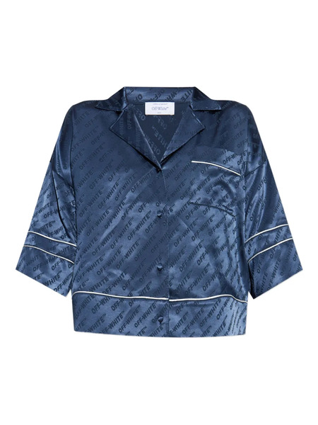  Off-white Satin Pyjama Shirt - Blue 