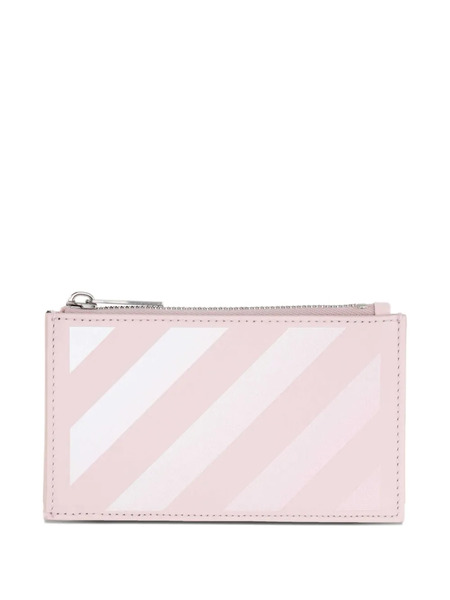  Off-white Striped-print Zip Wallet - Pink 