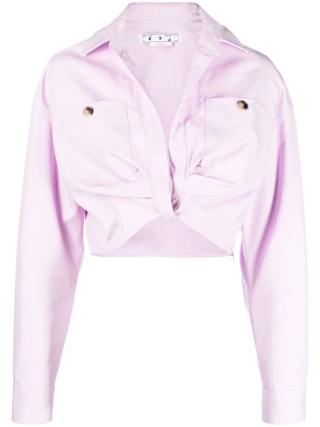  Off-white Twisted-front Cropped Cotton Jacket - Purple 