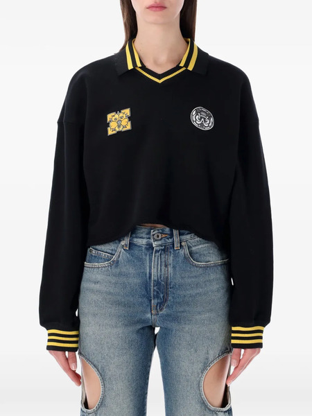  Off-white V-neck Cropped Polo - Black 