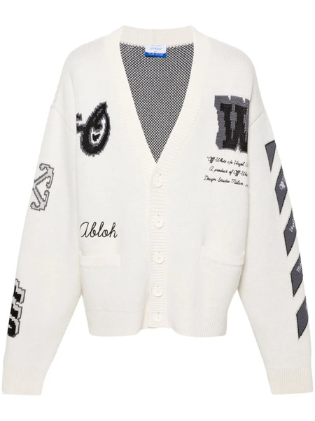  Off-white Varsity Ribbed V-neck Cardigan - Neutrals 