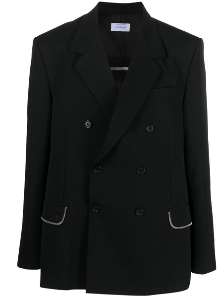  Off-white Zip-embellished Virgin-wool Blazer - Black 