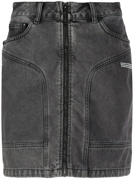  Off-white Zip-front Denim Skirt - Grey 