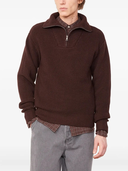  Officine Generale Ribbed High-neck Half-zip Sweater - Brown 