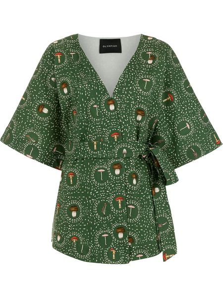  Olympiah Mushroom-print Wrap Top - Green 