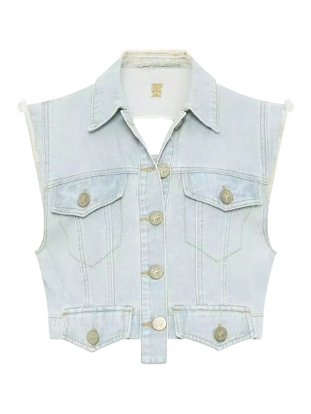  One Teaspoon Buttoned Logo Denim Waistcoat - Blue 