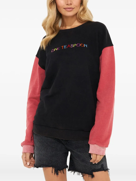  One Teaspoon Contrast-sleeve Printed Sweatshirt - Black 