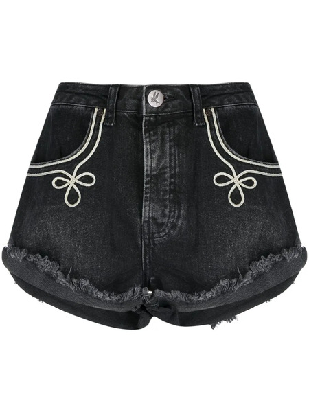  One Teaspoon Frayed-edge Denim Shorts - Black 