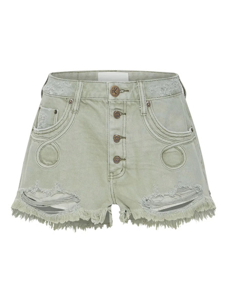  One Teaspoon Le Wolves Le Loop Buttoned Frayed Shorts - Green 