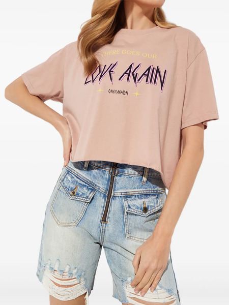  One Teaspoon Raw-edge Printed T-shirt - Pink 