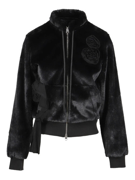  Open Yy Floral Appliqué Jacket - Black 