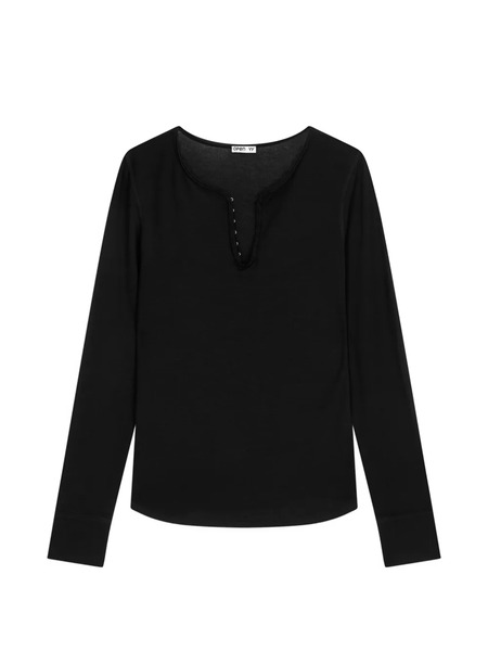  Open Yy Hook Henley Long-sleeve Top - Black 