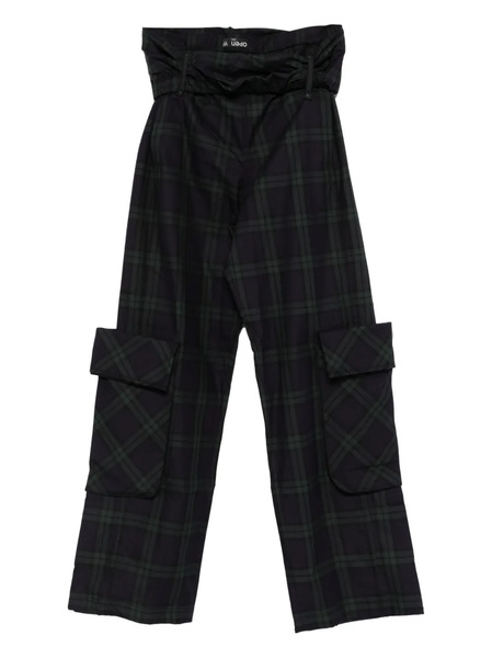  Open Yy Rolled-waist Tartan Cargo Pants - Green 