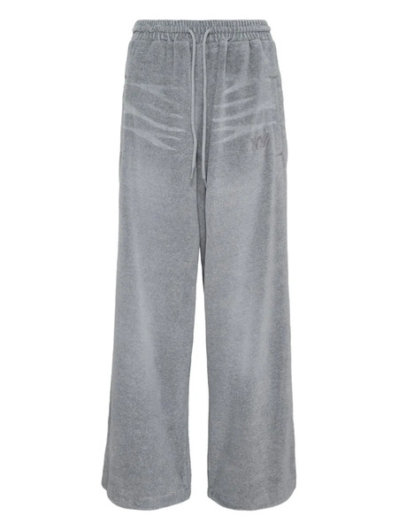  Open Yy Velvet-texture Track Pants - Grey 