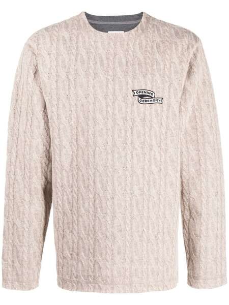  Opening Ceremony Embroidered-logo Cable-knit Jumper - Neutrals 