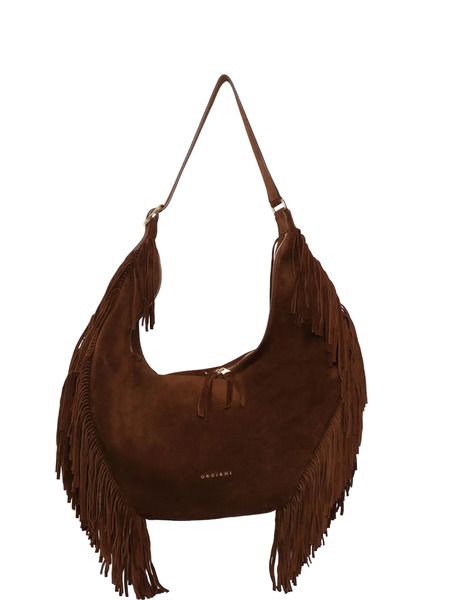  Orciani Isola Peach Fringed Leather Shoulder Bag - Brown 