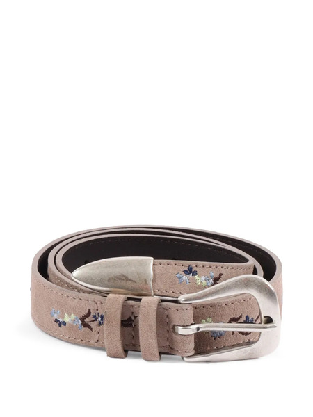  Orciani Peach Floral-embroidered Leather Belt - Neutrals 