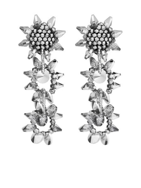  Oscar De La Renta Beaded-pompom Post-back Earrings - Silver 
