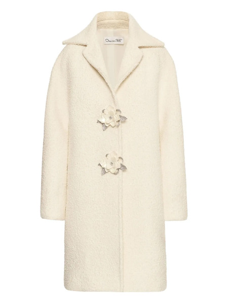  Oscar De La Renta Floral-button Bouclé Coat - Neutrals 
