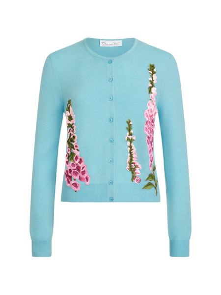  Oscar De La Renta Foxglove Threadwork Cardigan - Blue 