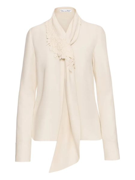  Oscar De La Renta Tie-neck Georgette Blouse - Neutrals 