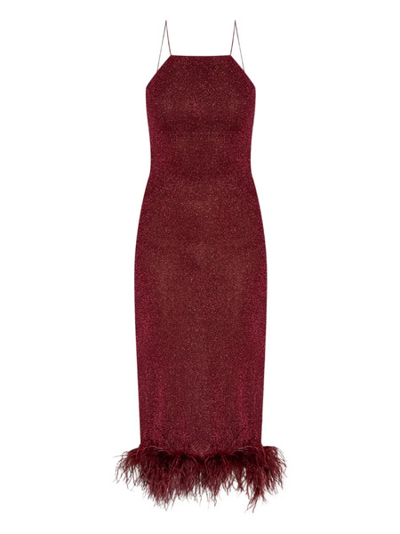  Oséree Feather-trimmed Sparkle Midi Dress - Red 