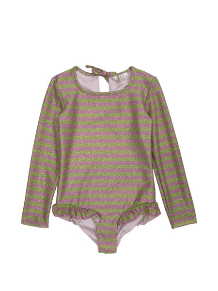  Oseree Kids Striped Ruffled Swimsuit - Green 