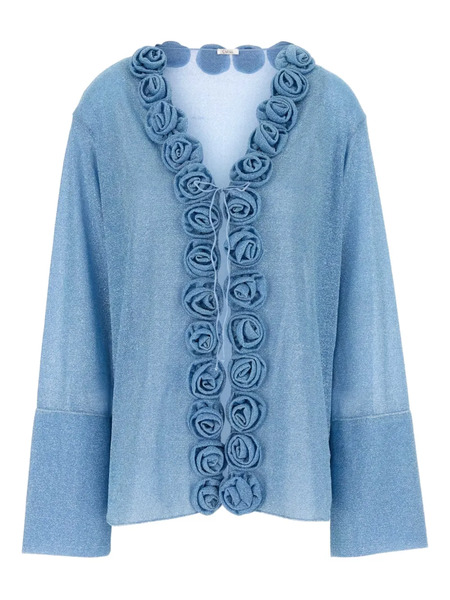  Oséree Rose-embellished Lurex Cardigan - Blue 